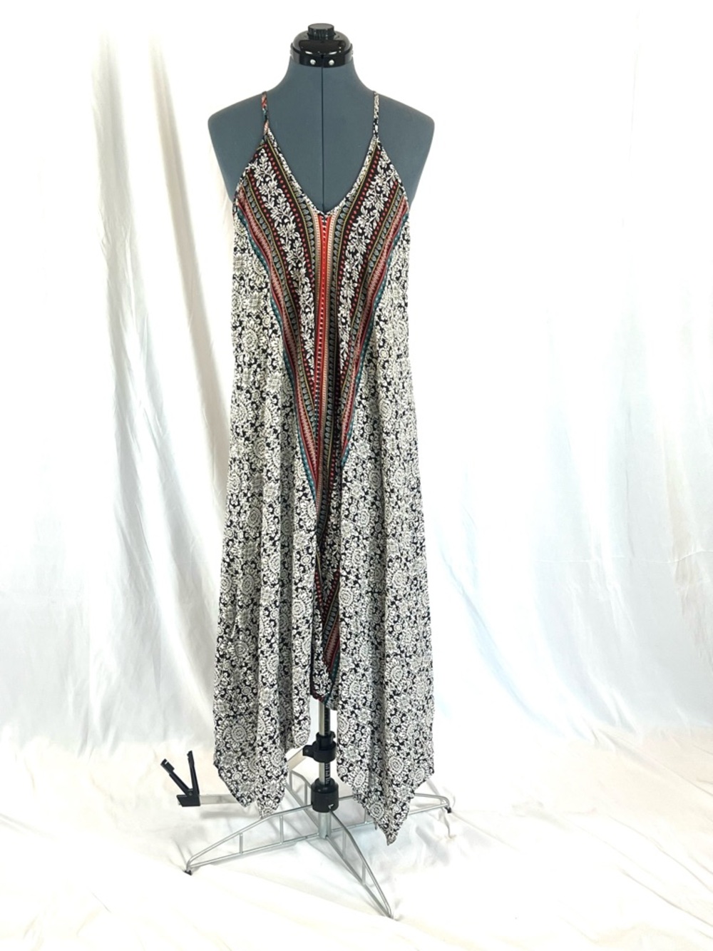 Boho Maxi Dress Handkerchief Hem Festival Vacation Beach Strappy Flowy M 719